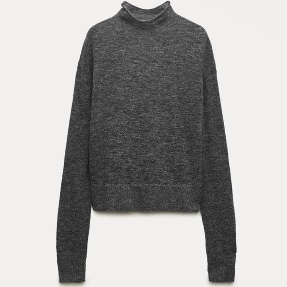 ZARA Gray Alpaca Sweater Turtleneck Wool Medium